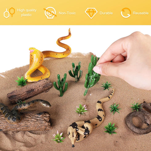 Sratte 26 Pcs Realistic Snake Figurines Toys Plastic Anaconda Animals Diorama Project Playset Model Trees Kit for Kids Toddlers Educational Learni...