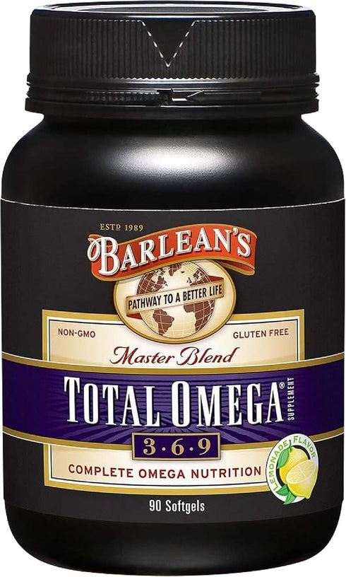Barlean's Total Omega 3 6 9 Fish Oil Supplement Softgels Blended with Borage and Flaxseed Oil, 1,000 mg Omegas ALA, EPA, DHA and GLA for Joint Sup...
