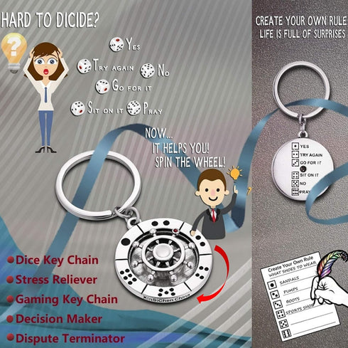 Stainless Steel Spinning Key Chain Fidget Key Ring Unique Gift Dice Gaming Stress Reliever Decision Maker Novelty Gift for Her Him...