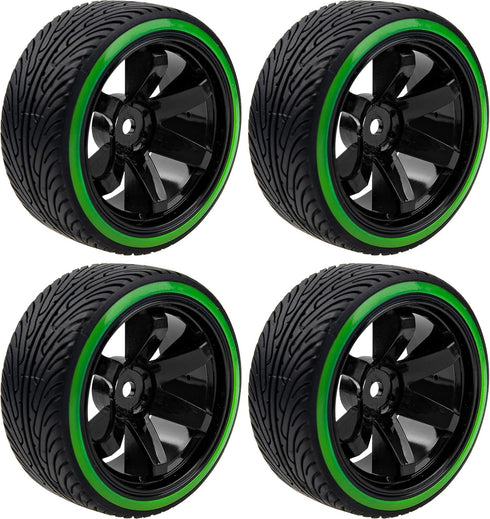 1/10 RC Drift Car Tires 12mm Hex Hub Wheel Rims & Hard Plastic Tyre 6 Spoke Compatible with Traxxas HSP Tamiya Kyosho HPI Redcat 1/10 On-Road RC D...