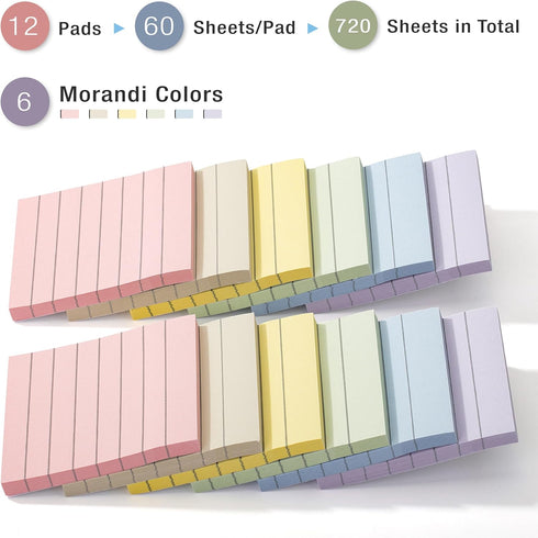 Mr. Pen- Lined Sticky Notes 3x3, 12 Pads, 720 Sheets in Total, Morandi Colors, Sticky Notes with Lines, Sticky Note Pads, Sticky Pads, Sticky Note...