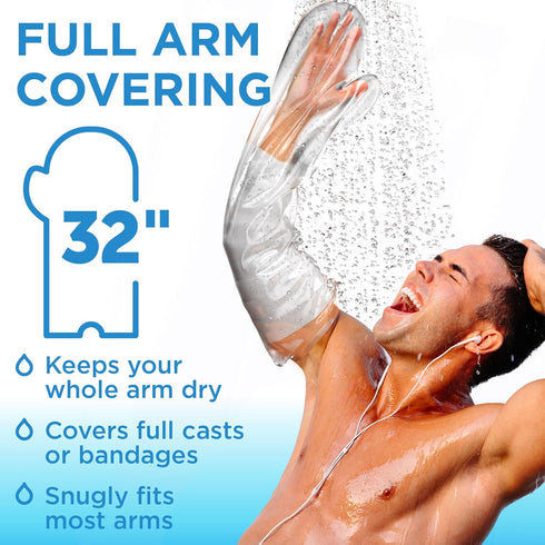 100% Waterproof Cast Covers for Shower Arm Adult - Tight Seal - 2pk Reusable Cast Protectors - Full Arm Bag Sleeves - Strong and Durable...
