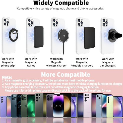 2Pcs Metal Ring Sticker for Pop Socket Magnetic Grip, Magnetic Adapter Adhesive for iPhone, Magsafe Wireless Charger (Pink)...