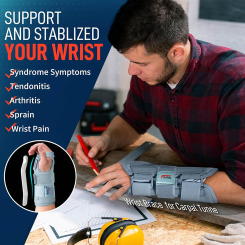 FEATOL Wrist Brace Carpal Tunnel, Night Support Brace with Wrist Splint, Adjustable Straps, Hot/Ice Pack for Women and Men, Left Hand, Small/Mediu...