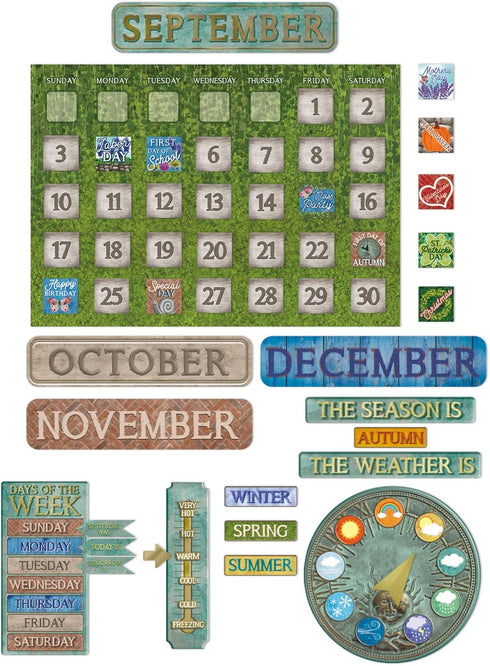 Eureka Curiosity Garden Classroom Calendar Bulletin Board Set for Teachers, 97 Pieces...