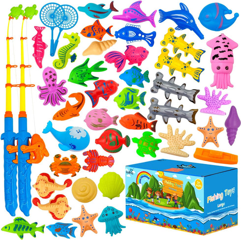 46PCS Magnetic Fishing Bath Toys Game Set,Swimming Fish Toys for Bathtub,Water Table Bathtub Toys for Toddlers Kids Age 3-6, Pool toys for Pretend...