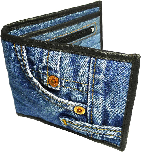 Unisex Blue Denim Small Billfold Purse Wallet...