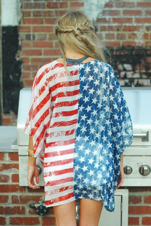 4th of July Women's American Flag Print Kimono Cover Up Tops Shirt Patriotic Cardigan (one Size, Picture Color)...