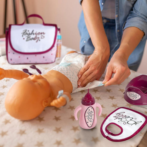 Fash N Kolor - Complete Baby Doll Changing Travel Diaper Bag with Baby Doll Accessories Set -Including 2 Magic Bottles, Pacifier, Pamper and lot m...