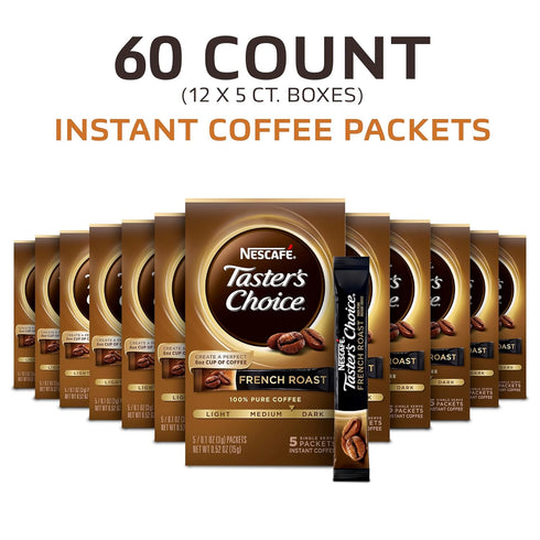 Nescafe Taster's Choice Instant Coffee, French Roast 5 Count (Pack of 12)...