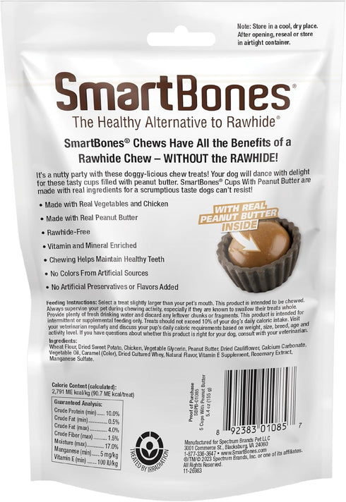 SmartBones Cups with Peanut Butter, Treat your dog to a Delicious Rawhide-Free Chew, 5 count...