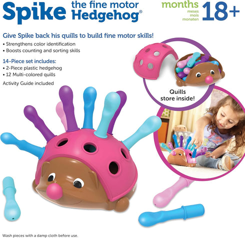 Learning Resources Spike The Fine Motor Hedgehog Pink - 14 Pieces, Ages 18+ months Fine Motor and Sensory Toy, Educational Toys for Toddlers, Mont...