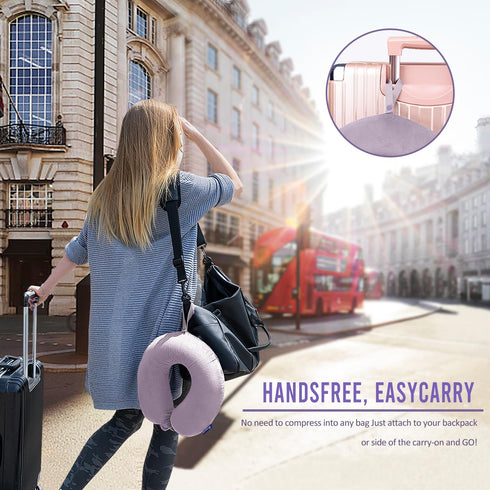 Travel Pillow Memory Foam for Airplanes - Neck Pillow for Traveling, Car, Home, Flight Pillow for Sleeping with Attachable Snap Strap Soft Washabl...