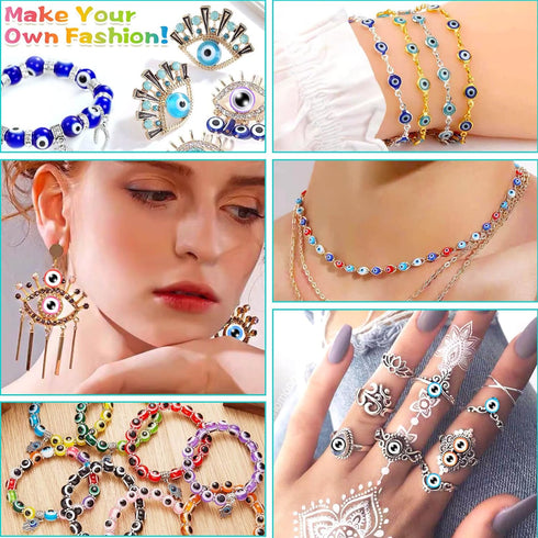 28 Styles Evil Eye Beads Bracelets Kit, Shynek Evil Eye Beads for Bracelets, Evil Eye Charms for Jewelry Making(8mm)...