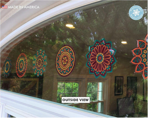 Boho Decor | 10 Mandala Sun Catchers Window Clings | Stained Glass Window Cling | Sun Catcher for Windows Decoration | Glass Door Safety Decals | ...