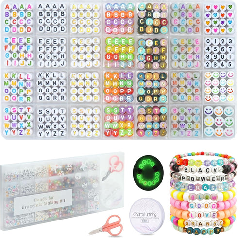 FZIIVQU 1400pcs 6 Colors 4x7mm Letter Beads for Bracelets Making Kit Alphabet Beads for Jewelry Making with Number Heart Beads Friendship Bracelet...