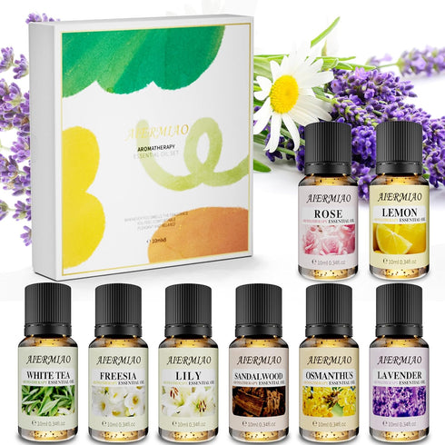 Water Soluble Essential Oil Set Perfect for Diffusers,Humidifiers and Home Premium Aromatherapy Oil Gift 8x10ml-Lemon,Sandalwood,Lily,Rose,Freesia...