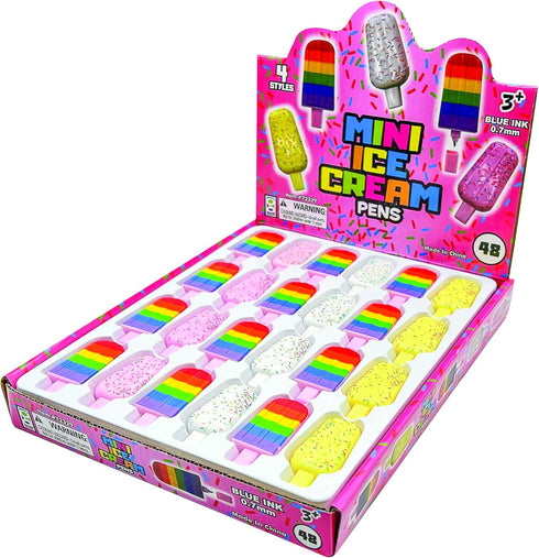 Raymond Geddes Mini Ice Cream Pens (48 per Bag) - Unique Pens in 4 Styles with Sprinkles and Rainbow - Cute Pens for Kids...