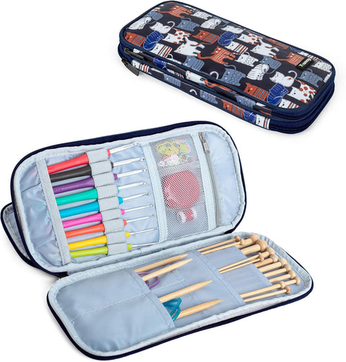Teamoy Afghan Crochet Hook Case(up to 11" Long), Tunisian Crochet Organizer Bag for Ergonomic Crochet Hooks, Knitting Needles and Accessories, Cat...