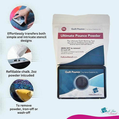 Ultimate Quilt Pounce Pad with Refillable Iron-off Chalk Powder, for Design Transfer and Fabric Marking using Quilting Stencils – 2 oz White Chalk...