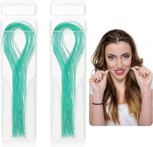100 Pcs Floss Threaders Multifunctional Deep Clean Floss for Braces, Bridges, and Implants Dental Threader (Green)...