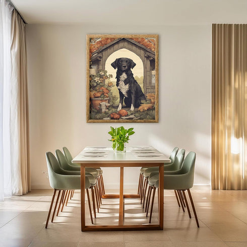 Posterizer 1 pcs- Black and white dog standing in its doghouse-Art for Animal Lovers-Floral Botanical Art- Gift for Men Women Teens-Decor for Bedr...