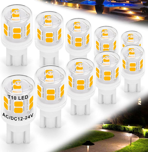 Low Voltage T5 T10 LED Bulbs 2 Watt Equivalent 11W 18W Warm White 2700K 300 Lumen AC/DC 12-24V 921 194 Wedge Base LED Bulb for Outdoor Landscape W...