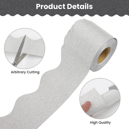 32.8 Feet Bulletin Board Borders,Scalloped Bulletin Board Trim Borders,Glitter Bulletin Board Borders for School, Classroom Decoration Strips (Sil...