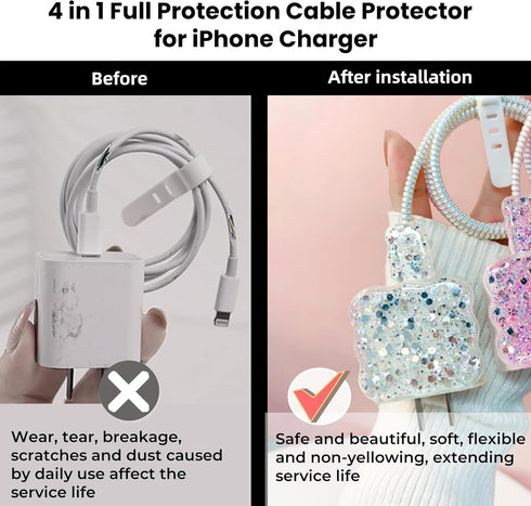 Cable Protector for iPhone Charger,Bling Glitter Waves Edge Design for Women Girl,Luxury Shiny Soft Data Line Cable USB Wire Saver Phone Charger C...