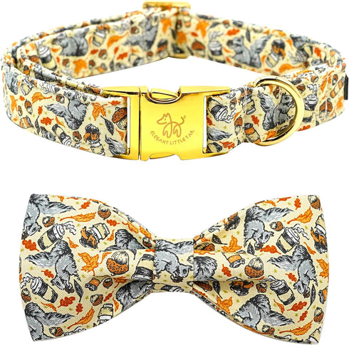 Elegant little tail Halloween Dog Collar, Fall Dog Collar Squirrels Holiday Pet Dog Collar Dog Bow Collar Pet Durable Adjustable Girl Boy Dog Coll...