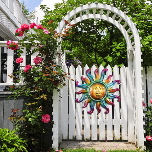 Metal Sun Wall Decor Outdoor Sunface Yard Art Porch Door Patio Garden Home Indoor Sculpture Decorations, 12 inch -A...