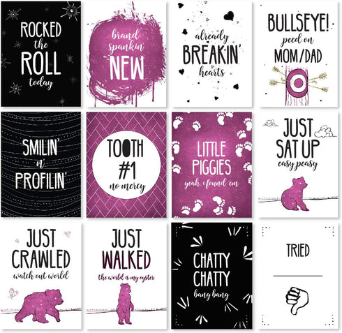 JumpOff Jo - Baby Bundle: Baby Swaddle Blanket & 24 Milestone Cards - Photoshoot Props, Soft Breathable Baby Blanket, 47" x 47" (Mama Bear Pink)...