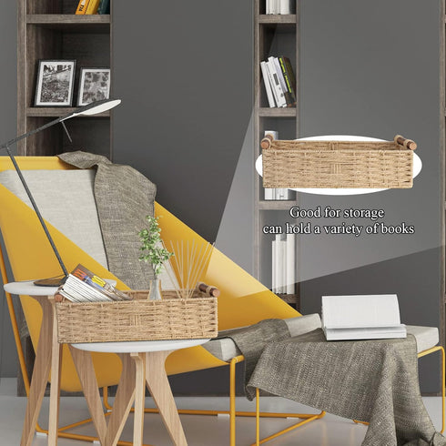 Round Paper Rope Storage Basket with Handle, Beige, 14.5in x 6.6in x 3.74in...