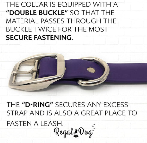 Regal Dog Products Small Purple Dog Collar with Heavy Duty Double Buckle & D Ring | Vinyl Coated, Custom Fit, Adjustable Biothane Dog Collar | Che...