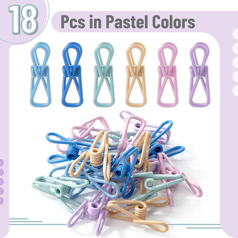 Mr. Pen- Chip Clips, 18 Pack, 2 Inch, Pastel Colors, Utility Steel PVC-Coated Clips, Bag Clips, Chip Clip, Metal Clips, Chip Bag Clip, Food Clips,...