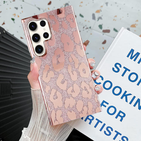 J.west Case for Samsung Galaxy S23 Ultra Case 6.8-inch,Luxury Metallic Glitter Leopard Print Design Slim Clear Soft Silicone Bumper Protective Pho...