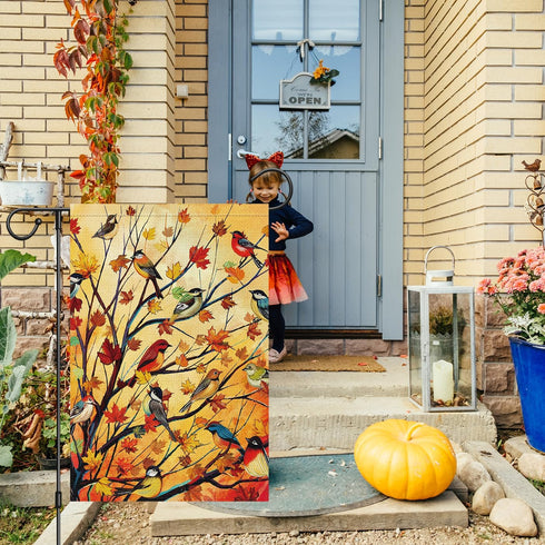 Louise Maelys Welcome Fall Garden Flag 12x18 Double Sided, Small Burlap Autumn Maple Tree Birds Garden Flag Fall Thanksgiving Outside Outdoor Hous...