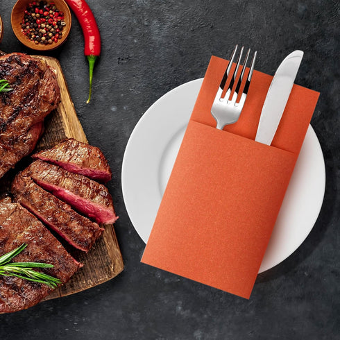 Dark Orange Napkins Hand Towels Disposable, Linen-Feel Dinner Napkins with Prefolded Built-in Flatware Pocket, Guest Paper Hand Towels For Wedding...