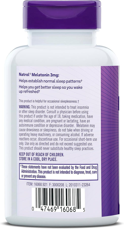 Natrol 3mg Melatonin Sleep Aid Tablets, Fall Asleep Faster, Stay Asleep Longer, 99% Pure Melatonin, Dietary Supplement, 240 Count...