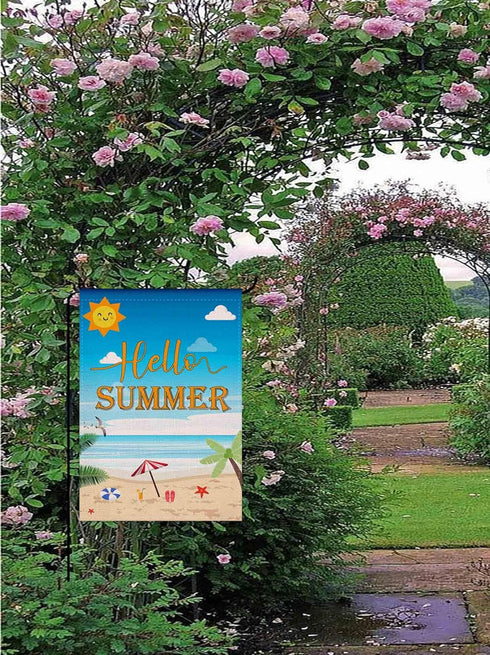 Hello Summer Garden Flag Hello Sunshine Beach Decorations Garden House Flag Holiday Party Burlap Outdoor Decor 12.5x18 Inch...