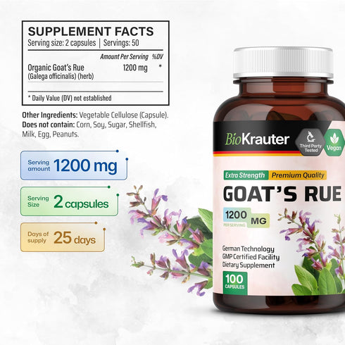 BIO KRAUTER Goats Rue Lactation Support Capsules 1200 mg - 100 Count - Goats Rue Capsules - Natural Breastfeeding Supplements...