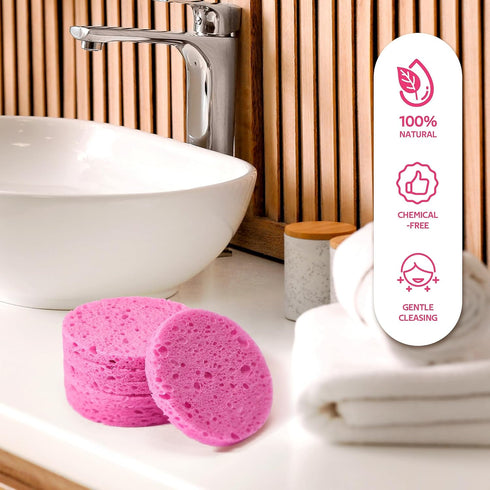 50-Count Compressed Facial Sponges for Daily Facial Cleansing and Exfoliating, 100? Natural Cosmetic Spa Sponges for Makeup Remover, Reusable, Pin...
