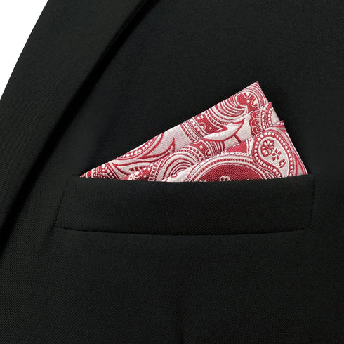 S&W SHLAX&WING Pocket Squares for Men Paisley Silver Red Pink Wedding Gift Color Edge...