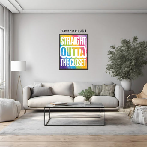 Posterizer 1 pcs-straight outa closet-fun rainbow colorful poster-Gay & LGBTQ Art-Typography Art-Gift for LGBTQ, Queer, Gay, Bi, Lesbian- UNFRAMED...