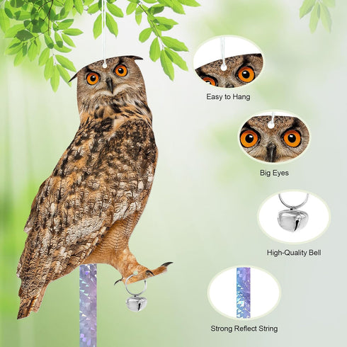Owls to Keep Birds Away, 5 Pack Fake Owls with Reflective Tape for Garden Patio, Bird Scare Reflective Hanging Decoration to Keep Birds Pigeon fro...