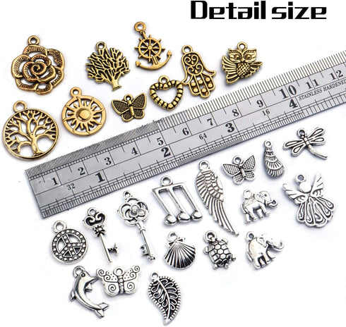BronaGrand Vintage Charms Bulk,200pcs Mixed Antique Charms Tibetan Alloy Pendants for Necklace Bracelet Jewelry Making and Crafting,Antique Silver...