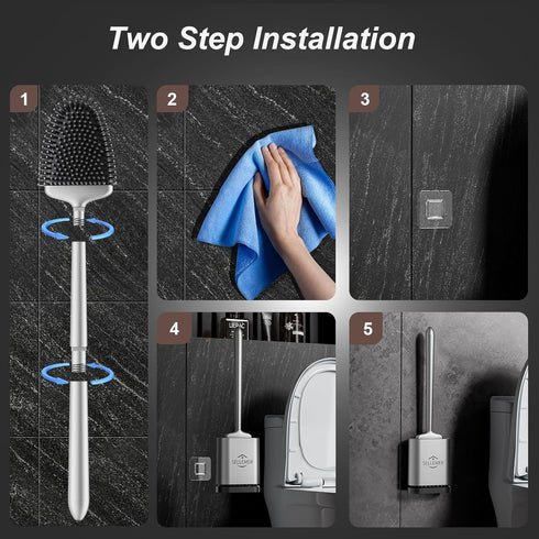 Sellemer Toilet Brush and Holder Set - Flexible Toilet Bowl Brush Head with Silicone Bristles, Compact Size for Storage and Organization, Ventilat...
