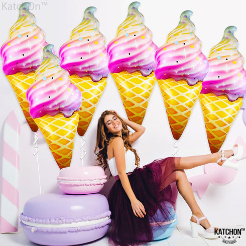 KatchOn, Ice Cream Balloons - Big 37 Inch, Pack of 6 | Ice Cream Party Decoration | Icecream Cone Balloons for Birthday Party Decorations | Summer...