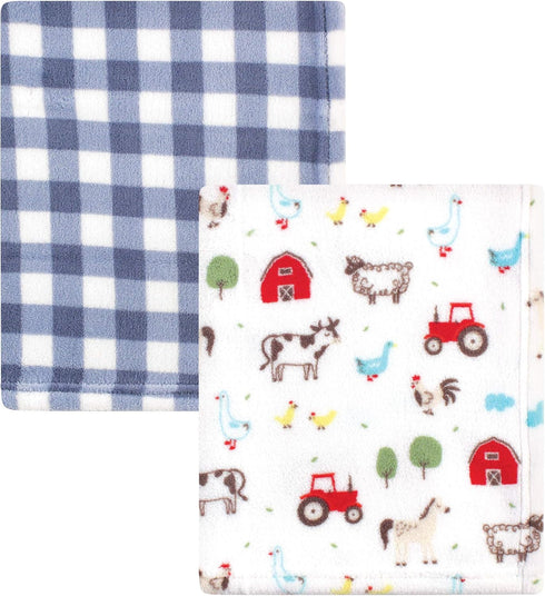 Hudson Baby Unisex Baby Silky Plush and Coral Fleece Blanket, Boy Farm Animals, 30x36 inches...