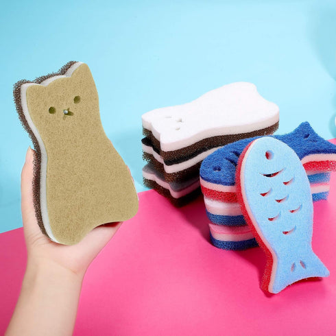 8 Pieces Kitchen Scrub Sponges Cat Fish Cleaning Sponge Dishwashing Scrubber Non-Scratch Multi-Use Sponges for Dishes Pots Pans Sinks...